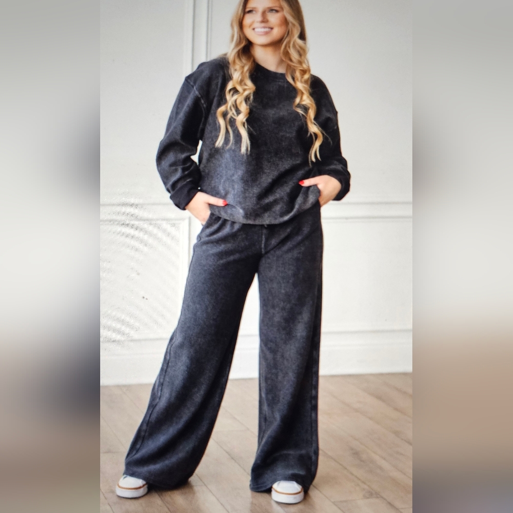 Women's Charcoal Wide Leg Lounge Set